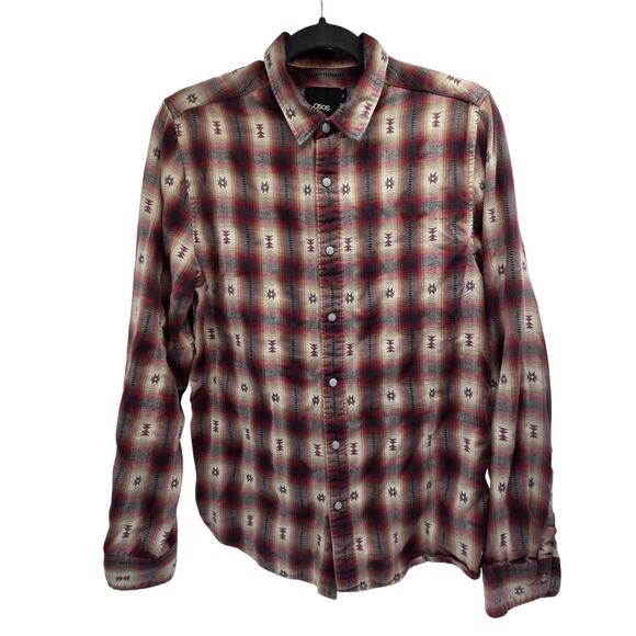 ASOS Flannel Southwestern Print Pearl Snap Button Up Size Men's M - Picture 6 of 13